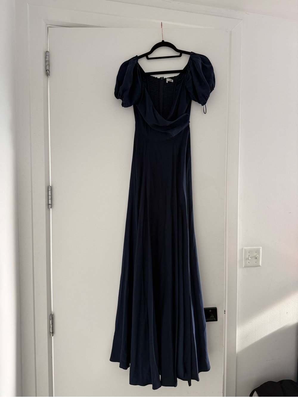 Reformation Navy Puff-Sleeve Maxi Dress